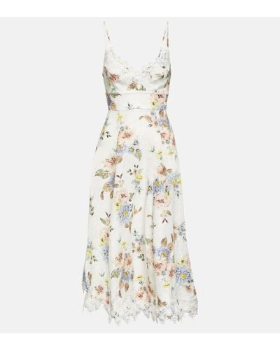 Zimmermann Vestido midi de lino floral con encaje - Blanco