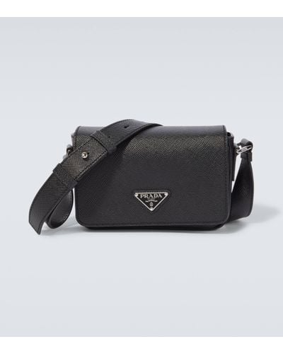 Prada Logo Saffiano Leather Shoulder Bag - Black