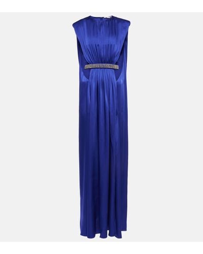 Stella McCartney Belted Cutout Satin Gown - Blue
