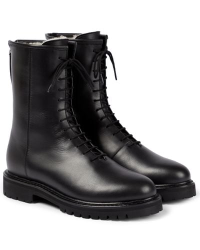 LEGRES Shearling-lined Leather Combat Boots - Black