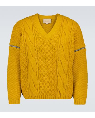 Gucci Zip-sleeve Cable-knit Wool Sweater - Yellow