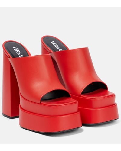 Versace Leather Platform Mules - Red