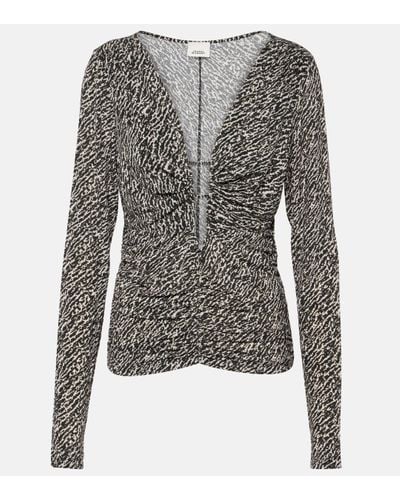 Isabel Marant Laura Printed Ruched Jersey Top - Grey