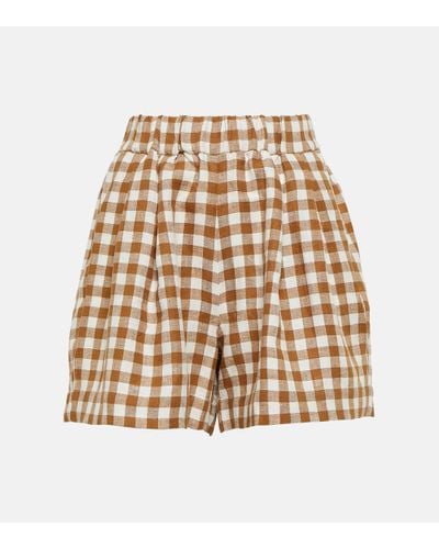 Asceno Zurich Checked Linen Shorts - Natural