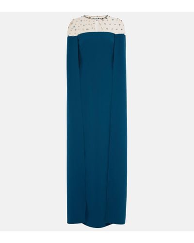 Safiyaa Ambere Embroidered Cape-detail Gown - Blue