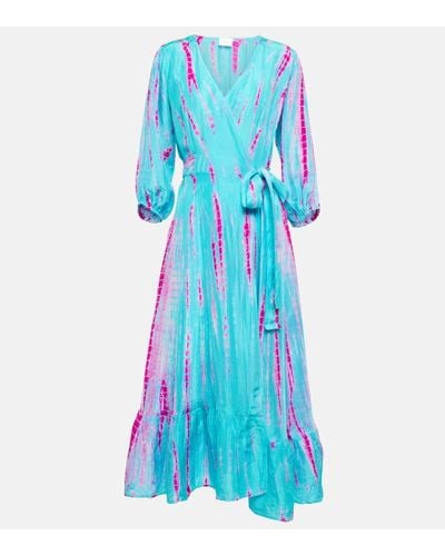 Anna Kosturova Vestido midi de seda estampado - Azul