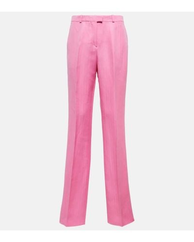 Etro Linen And Silk Straight-leg Pants - Pink