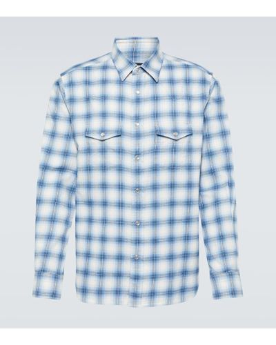 Tom Ford Checked Cotton-blend Western Shirt - Blue