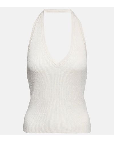 Nili Lotan Ivey Ribbed-knit Halterneck Silk Top - White