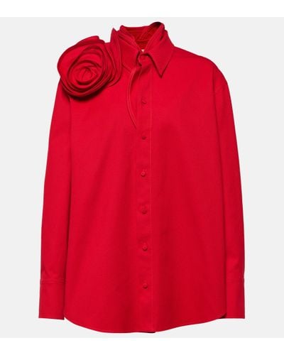 Valentino Floral-applique Oversized Cotton Shirt - Red