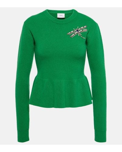 Erdem Jersey de lana acanalado con peplum - Verde