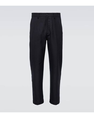 Dries Van Noten Striped Wool-blend Straight Pants - Blue