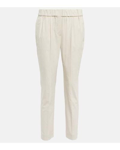 Brunello Cucinelli Mid-rise Slim Cotton-blend Pants - Natural