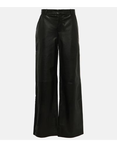 FRAME High-rise Leather Wide-leg Trousers - Black