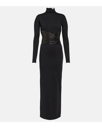 Alaïa Leather-trimmed Jersey Maxi Dress - Black