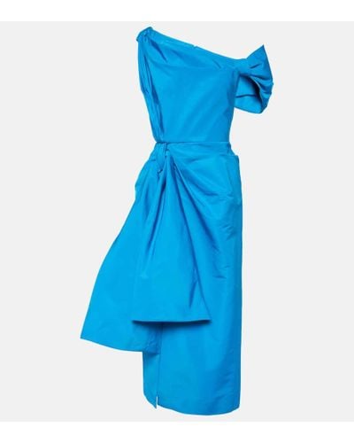 Alexander McQueen Vestido midi asimetrico de faya - Azul