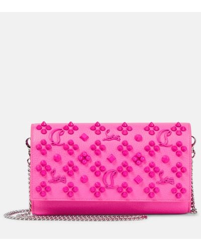 Christian Louboutin Paloma Embellished Leather Wallet On Chain - Pink