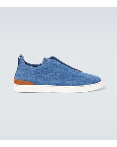 Zegna Sneakers Triple Stitch aus Denim - Blau