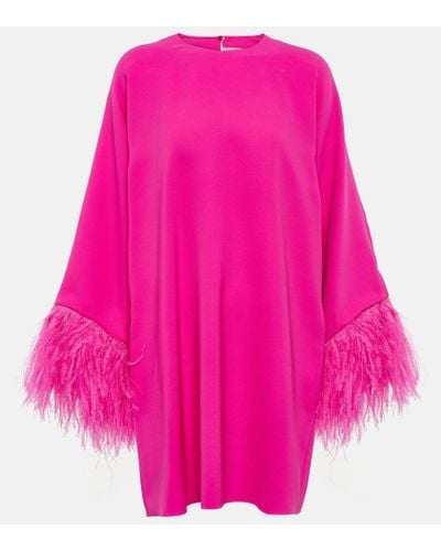 Valentino Feather-trimmed Silk Cady Minidress - Pink