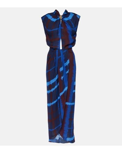 Johanna Ortiz Robe longue Inspiring Vistas en soie - Bleu
