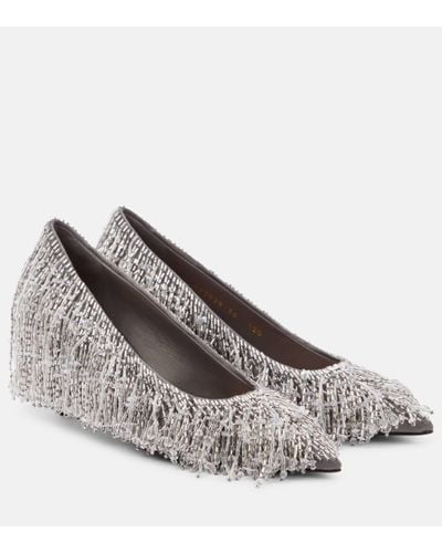 Gucci Beaded Fringed Satin Court Shoes - Grey