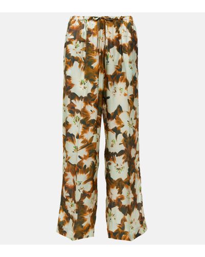 Dries Van Noten Floral Silk Wide-leg Trousers - Metallic