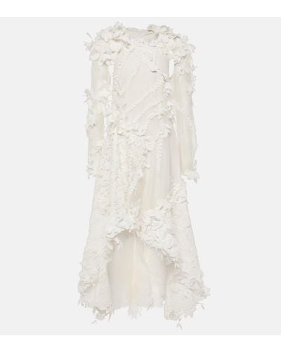 Zimmermann Tranquillity Linen And Silk Organza Midi Dress - White