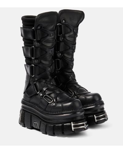 Vetements Tower Leather Platform Ankle Boots - Black