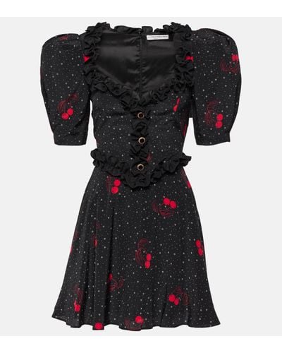 Alessandra Rich Ruffled Printed Minidress - Black