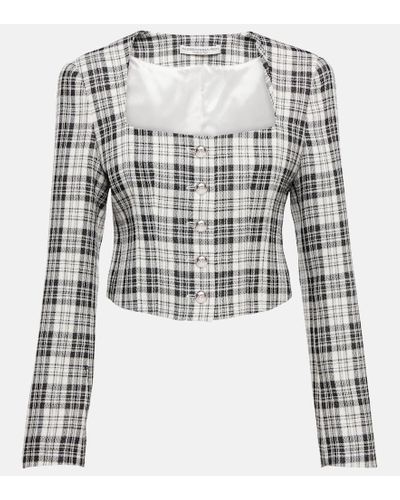 Alessandra Rich Plaid Cropped Wool Jacket - White