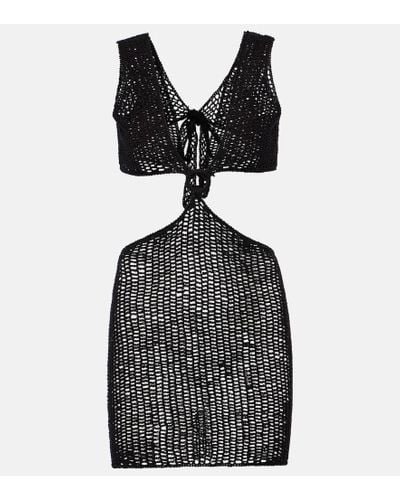 Anna Kosturova Sunset Striped Cotton Crochet Minidress - Black