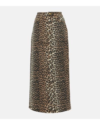 Ganni Jupe longue en jean a motif leopard - Multicolore