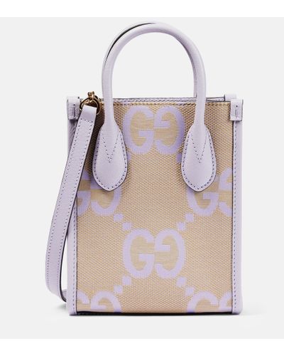 Gucci Gg Jumbo Leather-trimmed Canvas-jacquard Tote - Purple