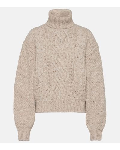 Loro Piana Cable-knit Wool And Cashmere-blend Turtleneck Jumper - Natural