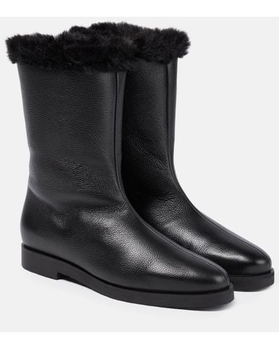 Totême Faux Fur-lined Leather Ankle Boots - Black