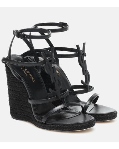 Saint Laurent Cassandra 115 Wedge Espadrille Sandals - Black