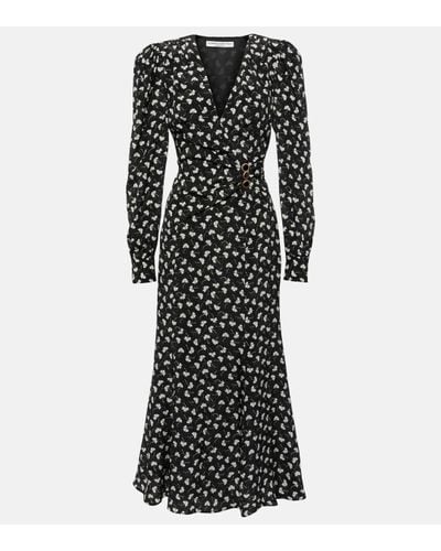 Alessandra Rich Printed Silk Midi Dress - Black