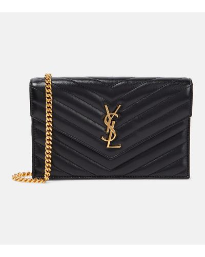 Saint Laurent Cartera con cadena Cassandre Envelope de piel - Negro