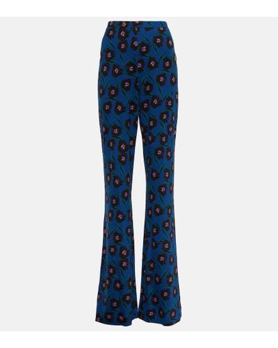 Diane von Furstenberg Brooklyn Floral High-rise Flared Pants - Blue