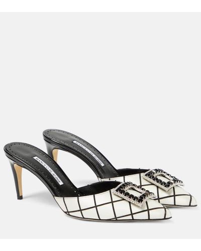 Manolo Blahnik Mules Latexamu 70 in raso con cristalli - Metallizzato