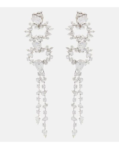 Saint Laurent Pendientes largos con cristales - Blanco