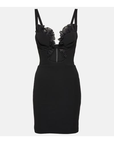 Nensi Dojaka Ruffled Cutout Jersey Minidress - Black