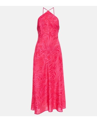 RIXO London Opal Silk Halterneck Midi Dress - Red