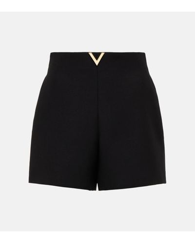 Valentino Vgold Wool And Silk Shorts - Black