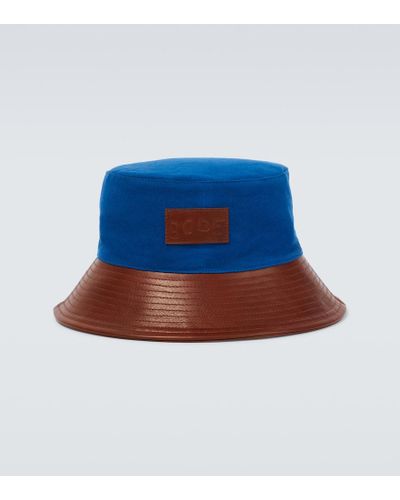 Bode Cappello da pescatore in cotone con pelle - Blu