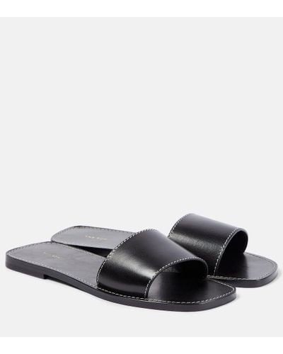 The Row Link Leather Slides - Black