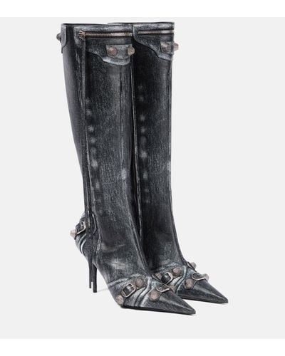 Balenciaga Cagole 90 Leather Knee-high Boots - Black