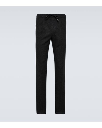 Thom Sweeney Wool Flannel Straight Trousers - Black