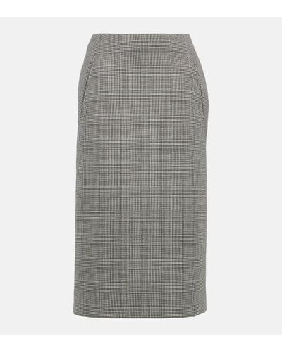 Alexander McQueen Prince Of Wales Checked Wool Midi Skirt - Grey
