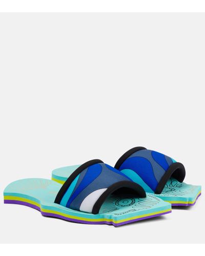 Emilio Pucci Marmo-print Jersey Slides - Blue